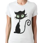 Ladies HALLOWEEN Witches Cat Glow-in-the-Dark Eyes T-shirt