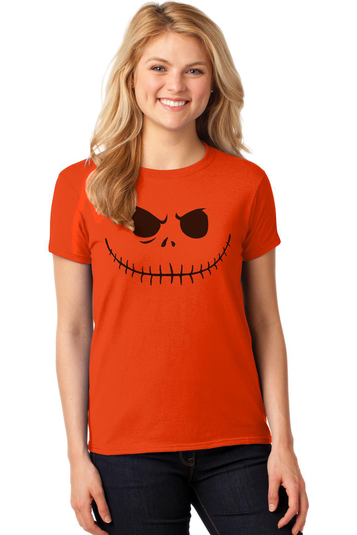 Women’s Pumpkin-Jack Face Halloween T-shirt – Reverb Clothing